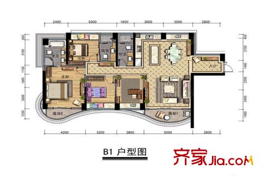 万豪掬月半山B1户型图 4室2厅3卫1厨
