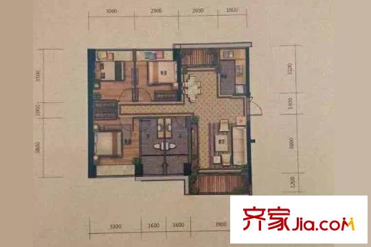 万豪掬月半山A1户型图 3室2厅2卫1厨