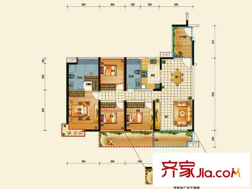 深房传麒尚林2栋A座04/B座02户型 4室2厅2卫1厨
