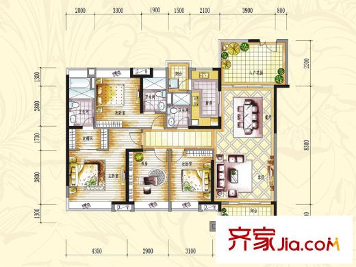 保利生态城175栋01户型 4室2厅3卫1厨