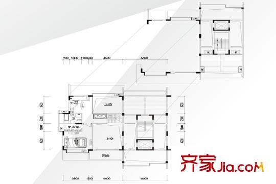 星河时代花园户型图叠墅IV户型2层平面图 3室2厅1卫1厨