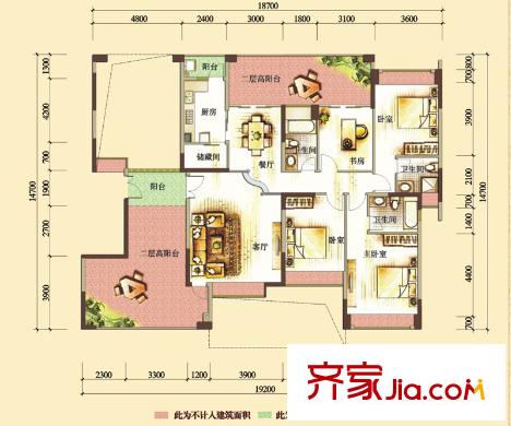 公园大地户型图23栋02户型奇数层 4室2厅3卫1厨