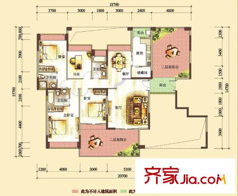 公园大地户型图23栋01户型奇数层 4室2厅3卫1厨