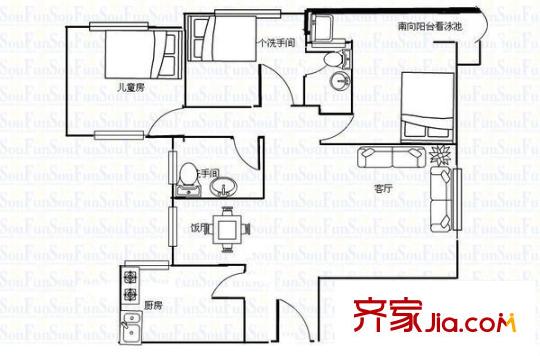 国展苑 3室 户型图
