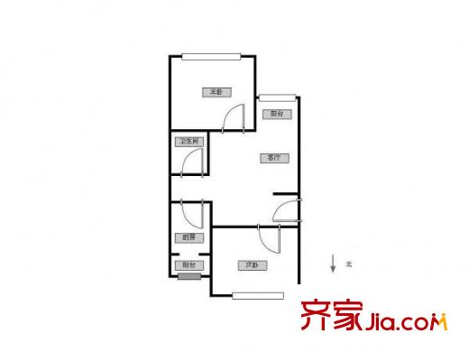 望京西园二区 2室 户型图