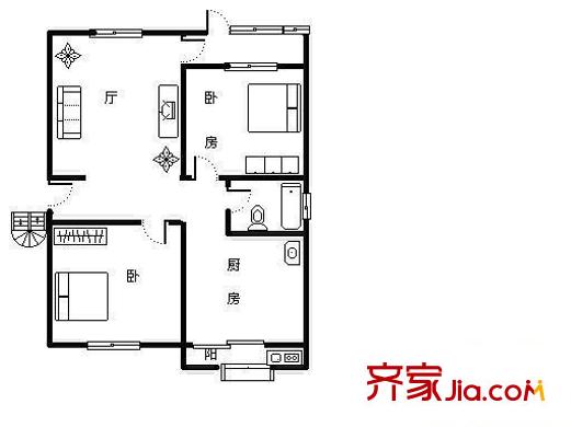 王府温馨公寓户型图2室 户型图 2室1厅1卫1厨