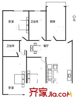 王府花园住宅户型图3室 户型图 3室2厅2卫1厨