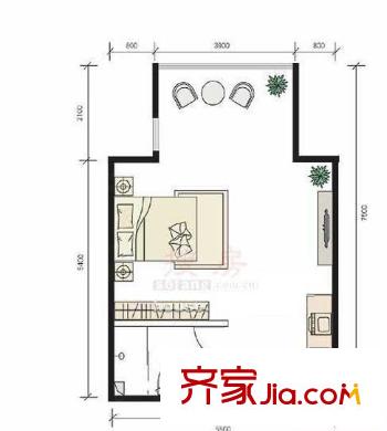 中湾国际公寓户型图户型图 1室1卫1厨
