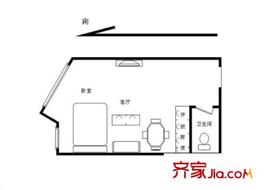 中湾国际公寓户型图户型图 1室1卫1厨