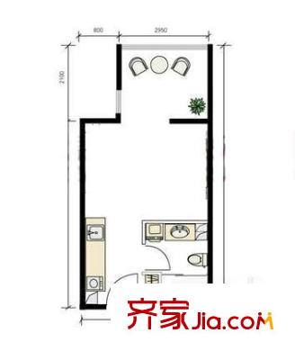 中湾国际公寓户型图户型图 1室1卫1厨