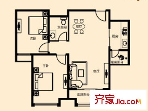 鴻潤(rùn)嘉園1-5#B1、B2戶型 2室2廳1衛(wèi)1廚