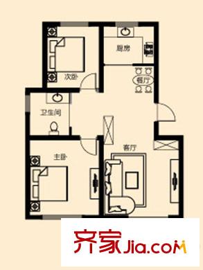 鴻潤(rùn)嘉園1#戶型 2室2廳1衛(wèi)1廚