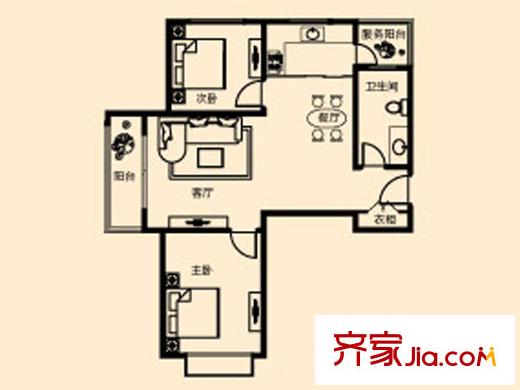 鴻潤(rùn)嘉園1-5#B1、B2戶型 2室2廳1衛(wèi)1廚