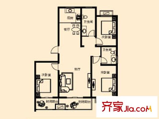 鴻潤(rùn)嘉園3#戶型 1室1廳1衛(wèi)1廚