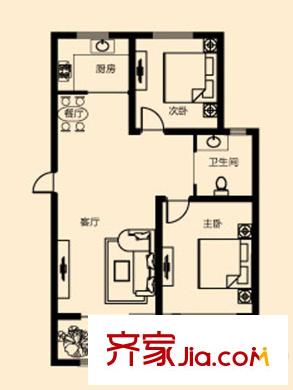 鴻潤嘉園2#戶型 2室2廳1衛(wèi)1廚