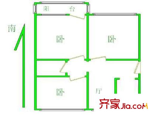 团结湖中路南三条户型图户型图 3室1厅1卫1厨