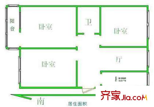 团结湖中路南三条户型图户型图 3室1厅1卫1厨