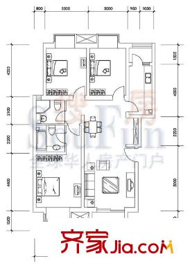 珠江御景户型图14号楼户型 3室2厅2卫1厨