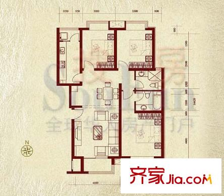 珠江御景户型图10、11号楼 3室2厅2卫1厨