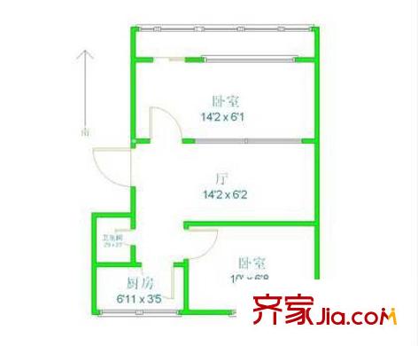 新华街六里户型图户型图 2室1厅1卫1厨