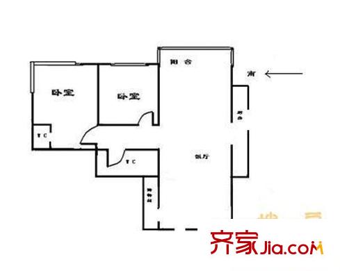 新华街六里户型图户型图 2室1厅2卫1厨