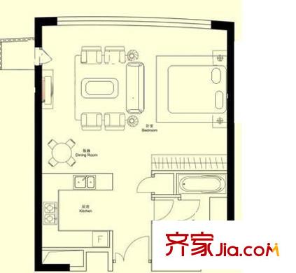 新城国际公寓二期户型图户型图 1室1厅1卫1厨