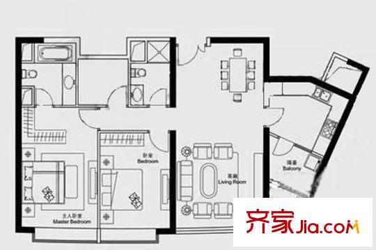 新城国际公寓二期户型图户型图 2室2厅2卫1厨