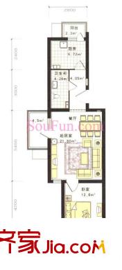 花都盛景宜兰园户型图二期A反户型 1室1厅1卫1厨
