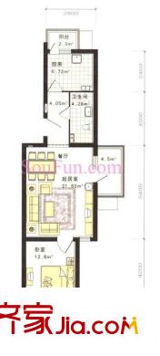 花都盛景宜兰园户型图二期A户型 1室1厅1卫1厨