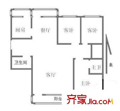 枫竹苑户型图户型图 3室2厅2卫1厨