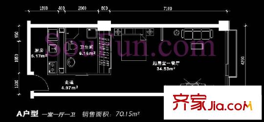 朝外MEN户型图A户型 1室1厅1卫1厨