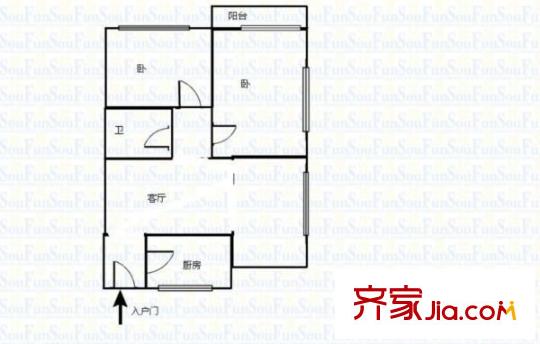 西罗园四区户型图户型图 2室1厅1卫1厨