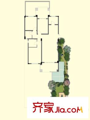 三盛國際海岸9-18#洋房B-一層戶型圖 2室2廳1衛(wèi)1廚