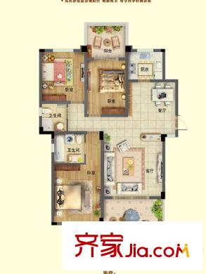 三盛國際海岸9-18#洋房C1-三層戶型圖 3室2廳2衛(wèi)1廚