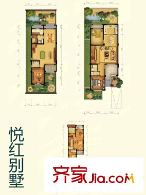 天一仁和之城悅紅別墅戶型圖 3室3廳2衛(wèi)1廚
