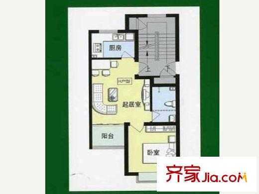 春江花苑戶型圖標(biāo)準(zhǔn)層H戶型 1室1廳1衛(wèi)1廚