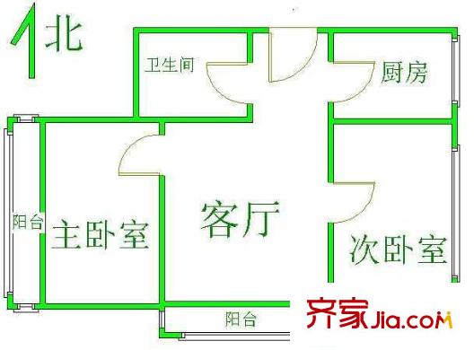 嘉园三里户型图户型图 2室1厅1卫1厨