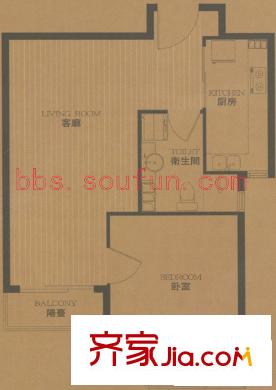 卡布其诺户型图F2户型 1室2厅1卫1厨