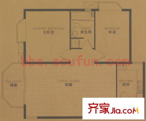 卡布其诺户型图A1户型 2室2厅1卫1厨