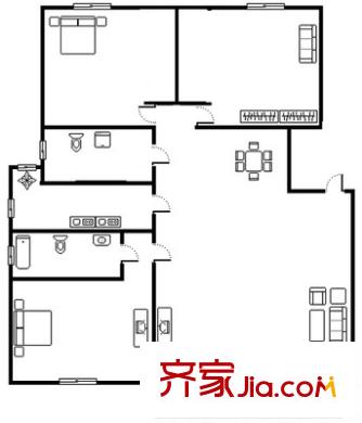 龙锦苑东四区户型图户型图 2室1厅2卫1厨