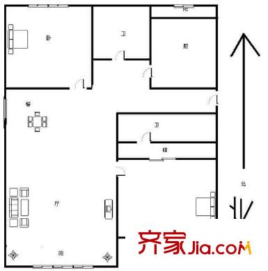 龙锦苑东四区户型图2室 户型图 2室1厅2卫1厨