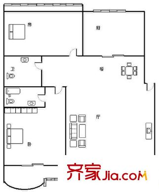 綠島花園戶型圖2室戶型圖 2室2廳1衛(wèi)1廚