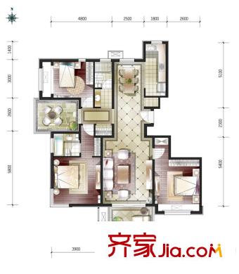 金隅花石匠Cb户型 3室2厅2卫1厨