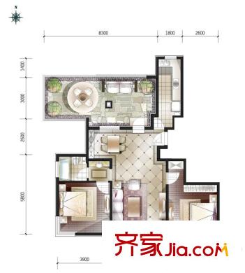 金隅花石匠Cd户型 2室2厅1卫1厨