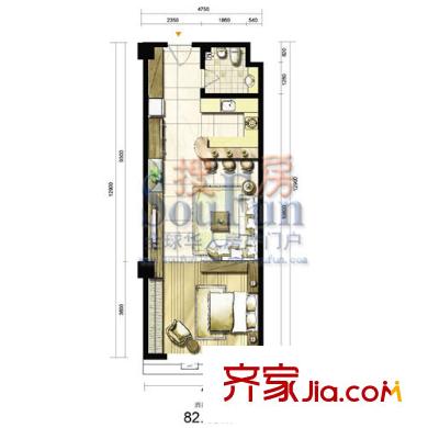 希爾景園戶型圖酒店公寓 1室1廳1衛(wèi)1廚