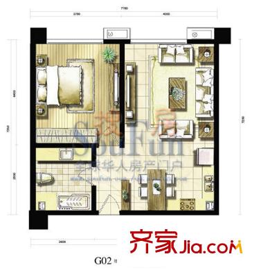 希爾景園戶型圖1室2廳1衛(wèi)