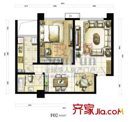 希爾景園戶型圖1室2廳1衛(wèi)