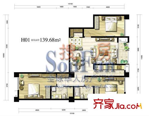 希爾景園戶型圖3室2廳2衛(wèi)