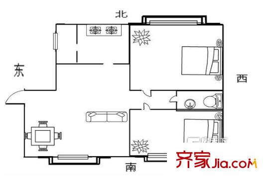 椿楸家园户型图户型图 2室1厅1卫1厨