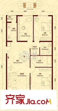 方庄6号户型图心灵港湾Ca户型-三室两厅两卫 3室2厅2卫1厨